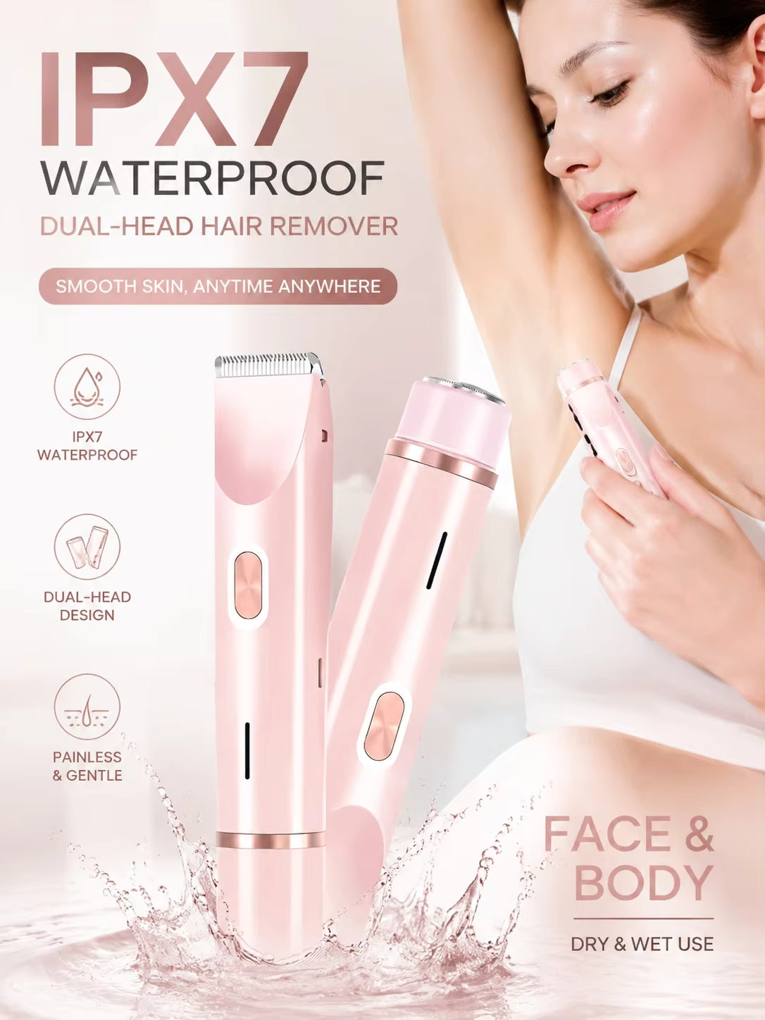 2-in-1 Women's Electric Shaver & Trimmer – Waterproof, USB-C Rechargeable
